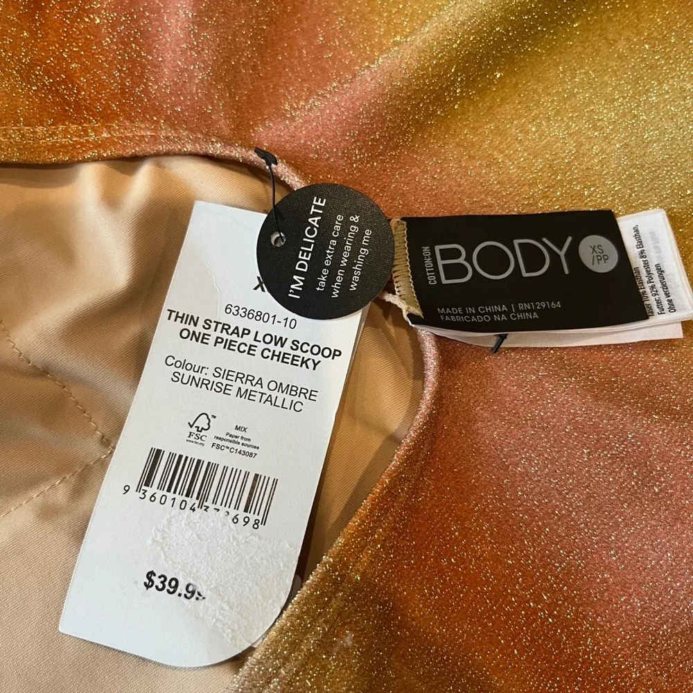 Cotton On Body Swimsuit One Piece Sierra Orange Ombre Sunrise Metallic New Sz XS